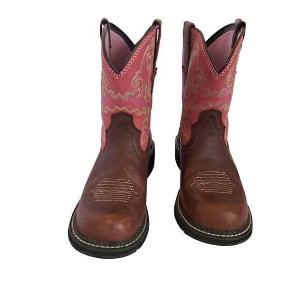ARIAT Women’s Size 7 Fat Baby Pink Brown Cowgirl 8” Western Leather Boots - Picture 3 of 12